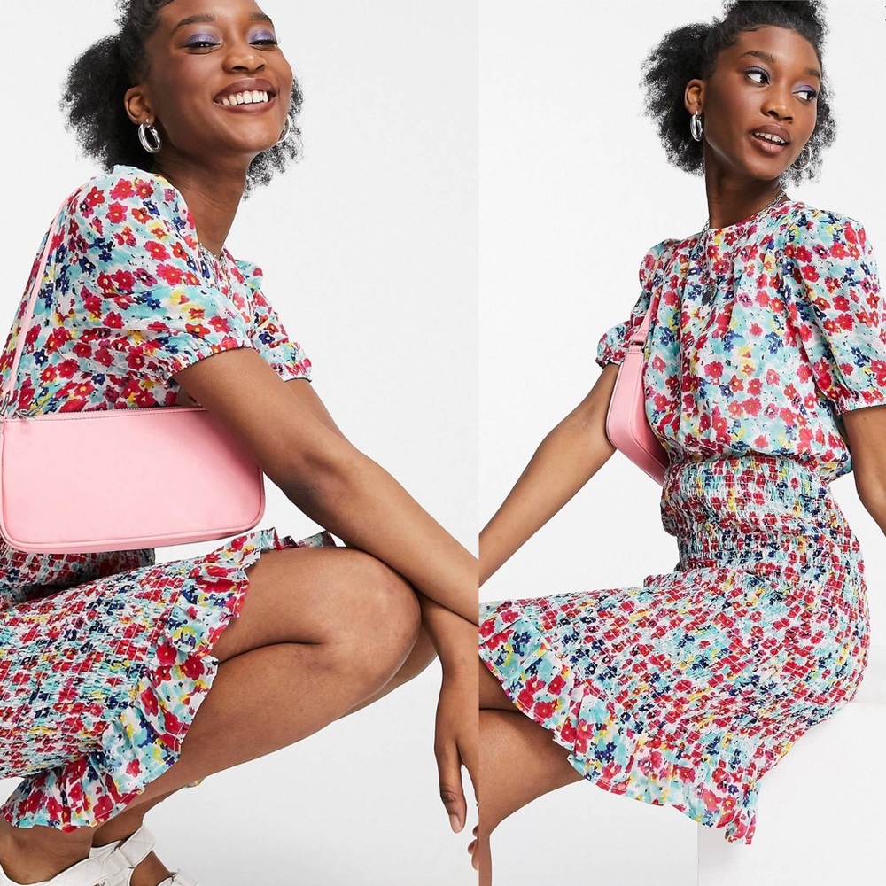 Shirred puff sleeve mini dress